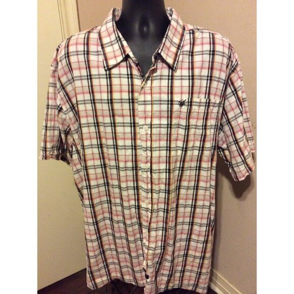 SouthPole Hexagon Product Short Sleeve Button Shirt Mens Size 5XL White Plaid - Picture 1 of 12